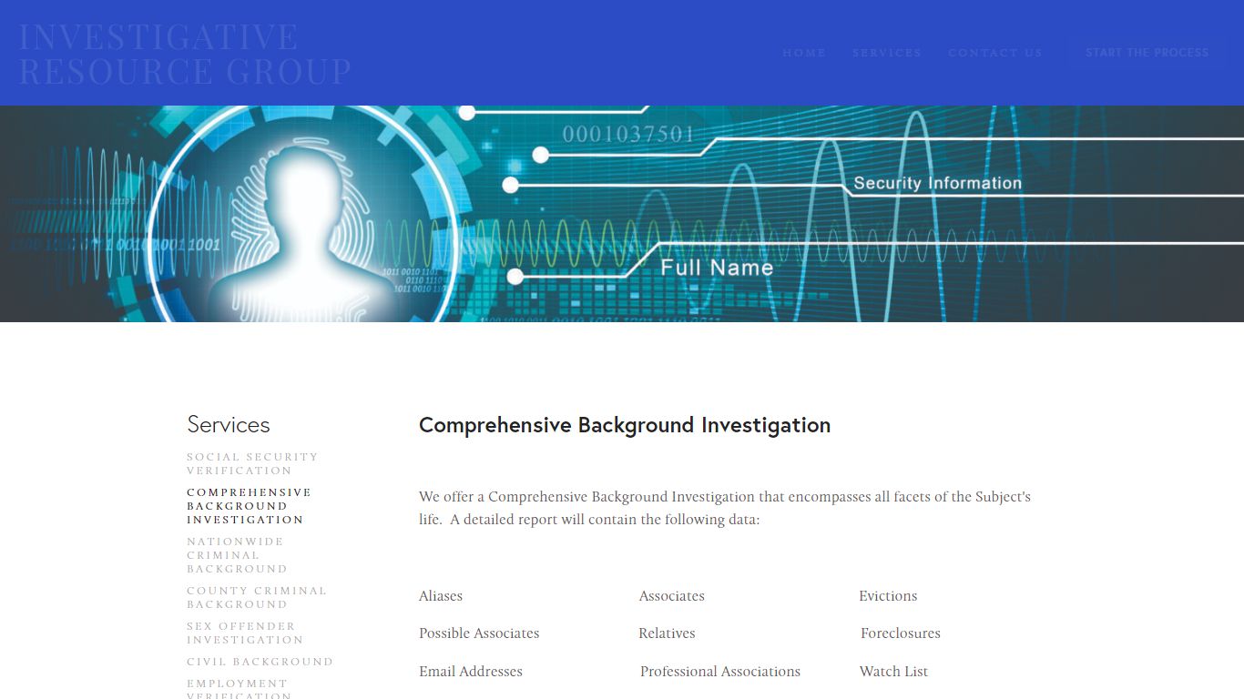 Comprehensive Background Investigation - Investigative Resource Group